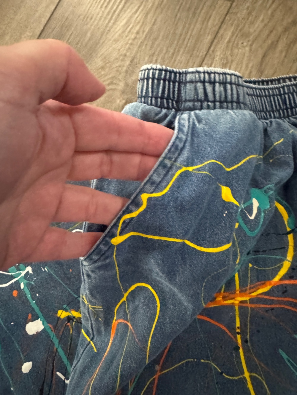Upcycled Hand Painted High Waisted Elastic Denim Jeans Splatter Plus 14 - Picture 8 of 11